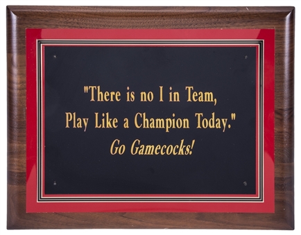 "There is no I in Team, Play Like a Champion Today" Go Gamecocks! Plaque (Holtz LOA)